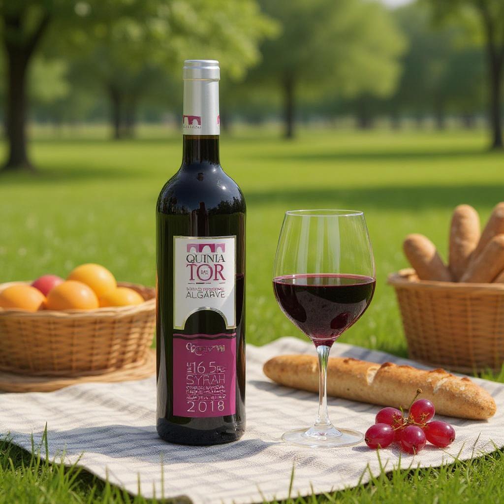 Rode wijn reserva uit de Algarve van Quinta da Tôr picknick in de zon